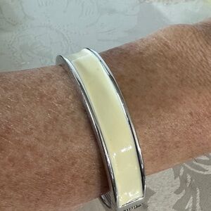 Vintage Cream enamel and Silver Bangle Bracelet